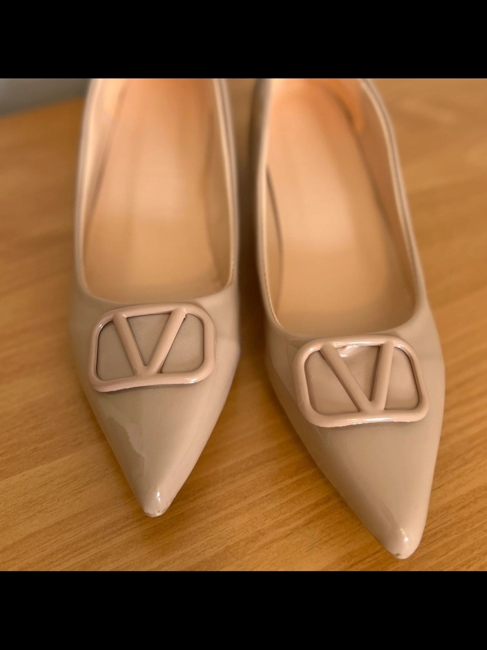 Patent Nude Pointed-Toe Heels